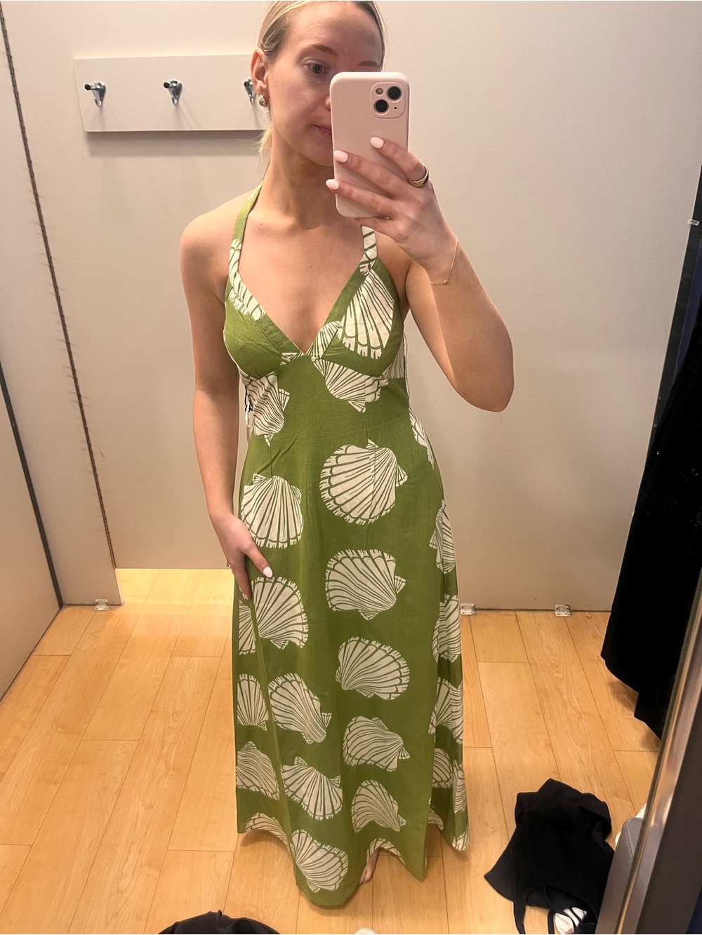 Green Shell-Print Maxi Dress